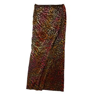 PrettyLittleThing Plus Womens Abstract Animal Print Mesh Maxi Skirt Orange US 14